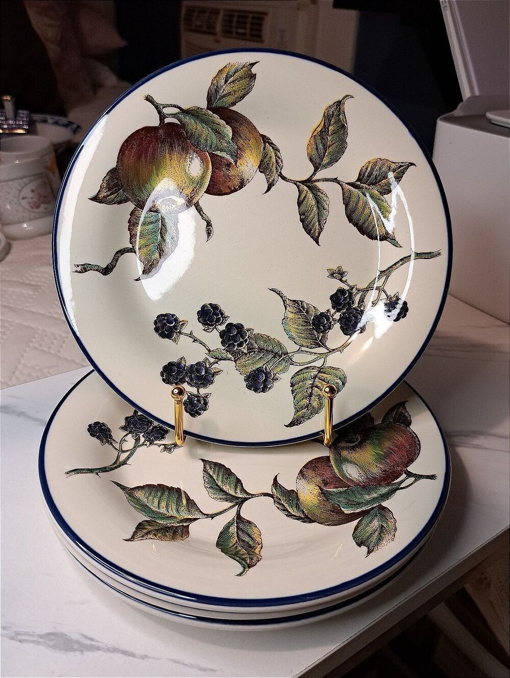 Vintage Set-4 Pier 1 Macintosh Earthenware Salad Plates Crafted in England 8"